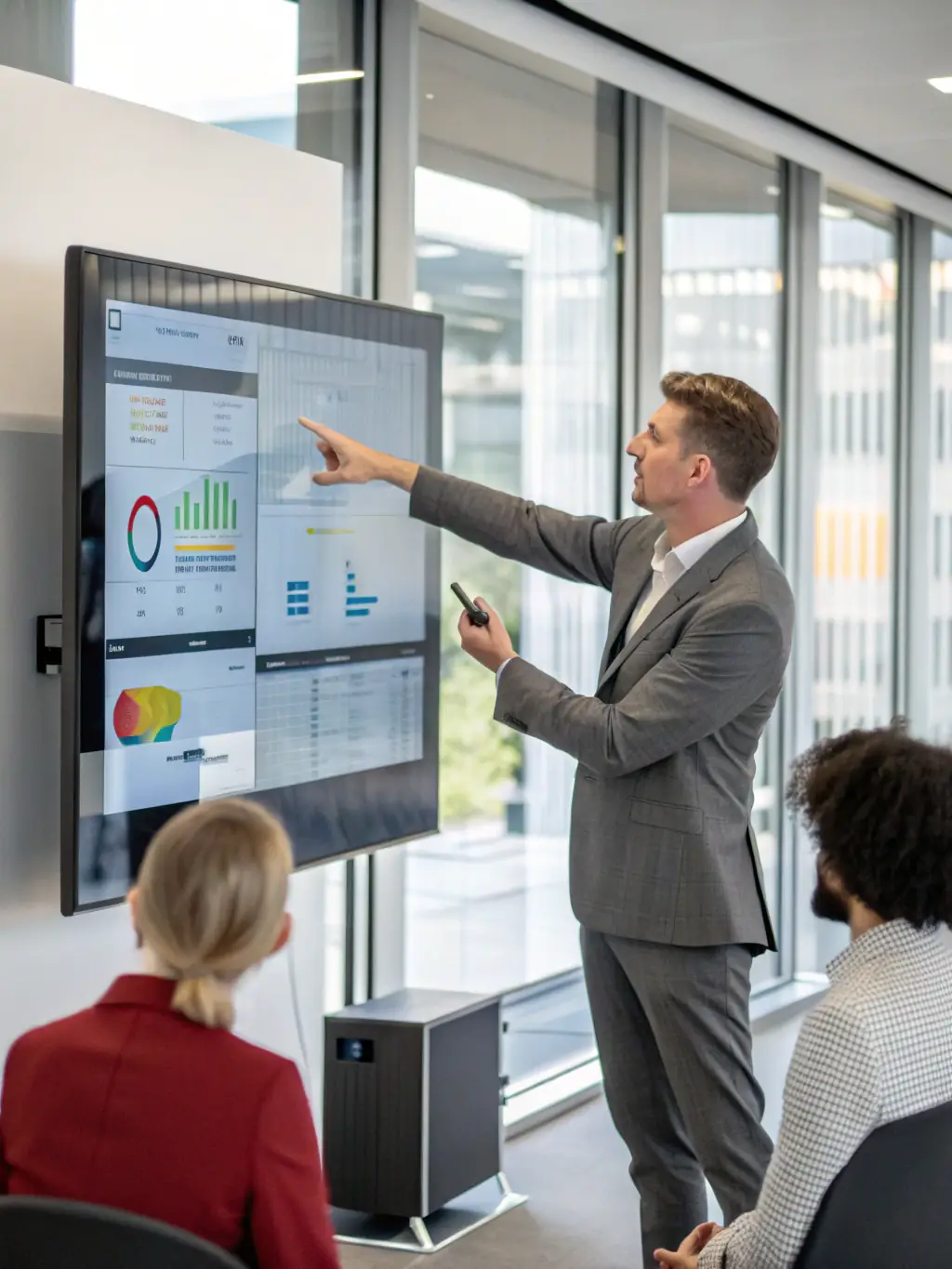 A consultant presenting a redesigned organizational chart to a client, highlighting improved clarity and streamlined reporting structures.