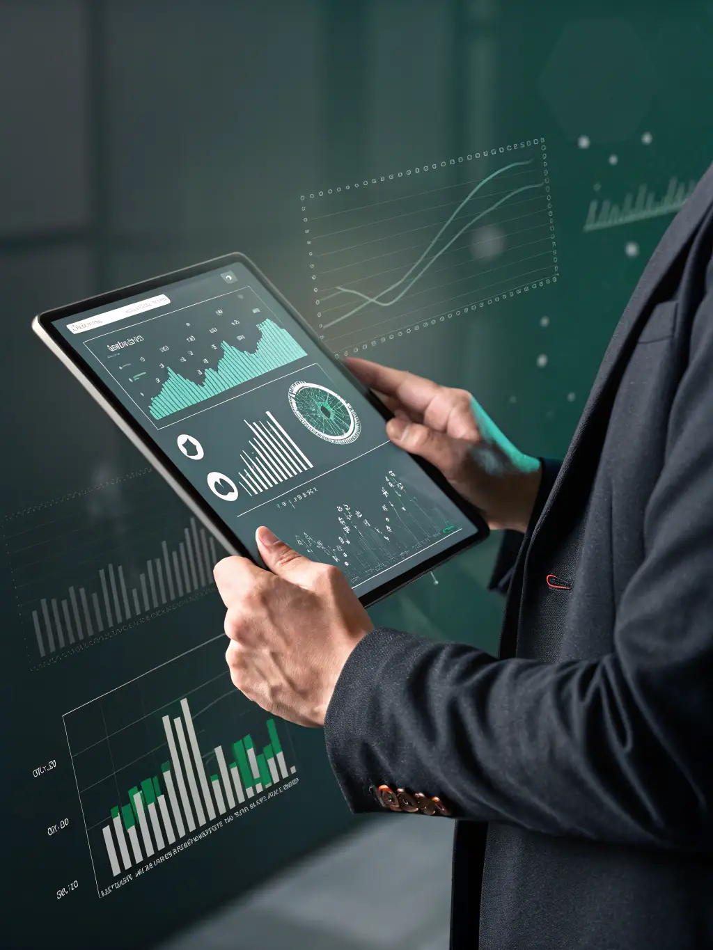 A consultant using data analytics tools to identify key performance indicators and areas for improvement within a client's operational processes.
