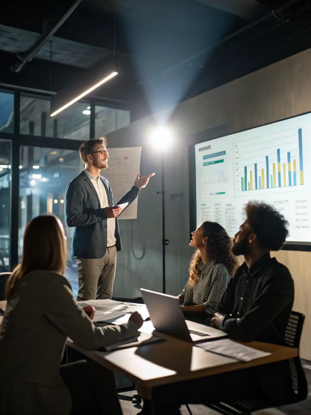A consultant presenting strategic insights to a group of executives in a boardroom, showcasing strategic advisory services.
